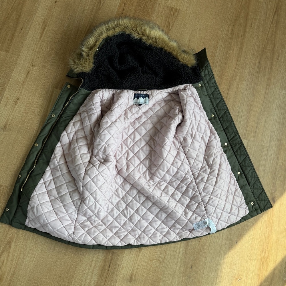 J.Crew Olive Green Perfect Winter Parka with Faux Fur Hood - Picture 7 of 9